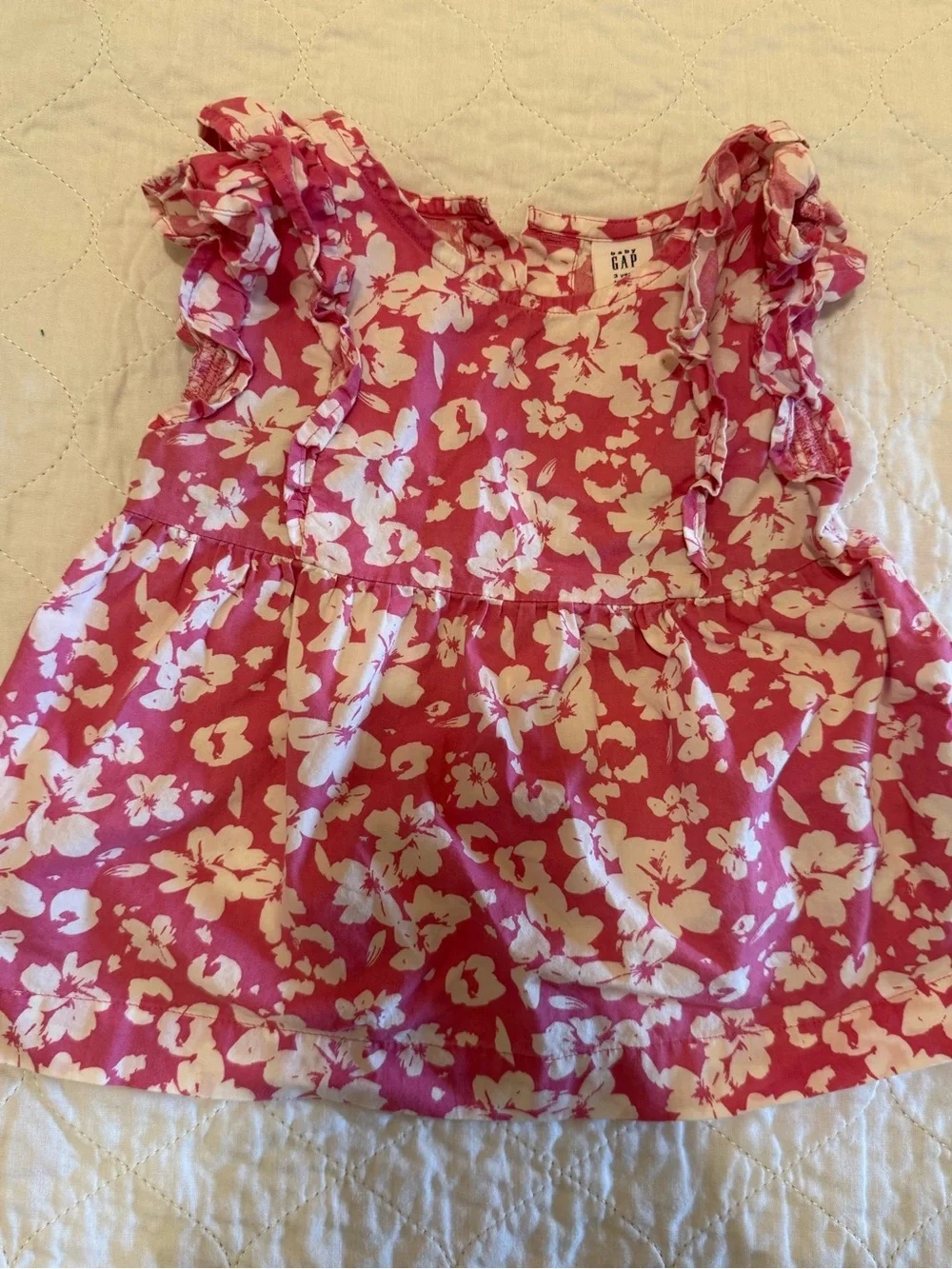 GAP Pink and White Floral Ruffle Sleeve Blouse